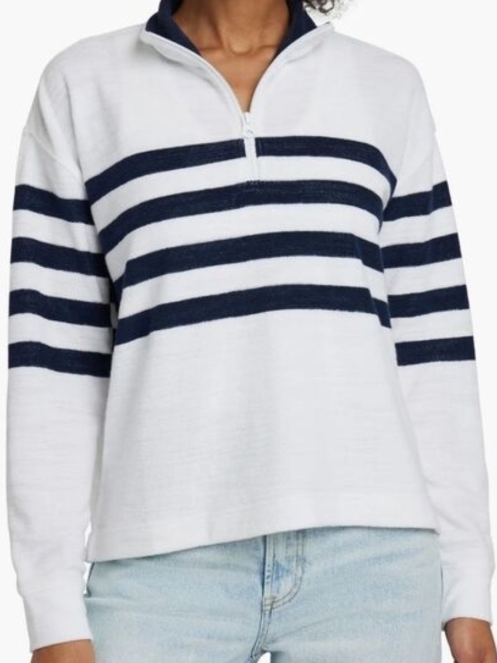 Faherty Striped Half-Zip Pullover Top - White/Navy M Medium